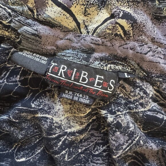 Vintage Tribes Art Rayon Button Up All Over Print - Picture 5 of 8